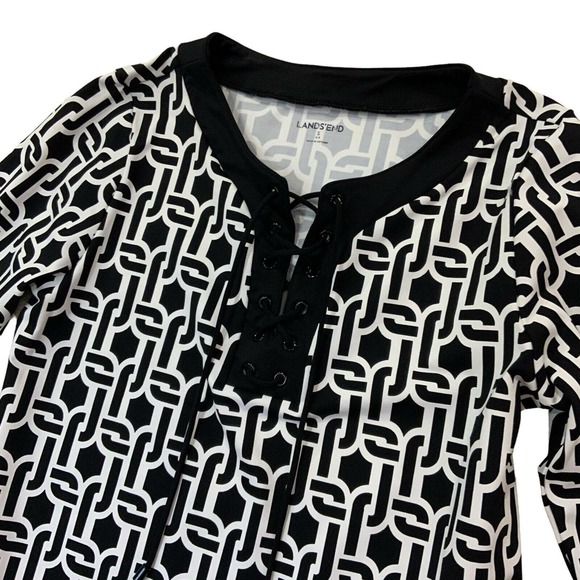 Lands' End Women’s Size Small Black White Lace Up Chest Geometric Dress‎ - Picture 5 of 13
